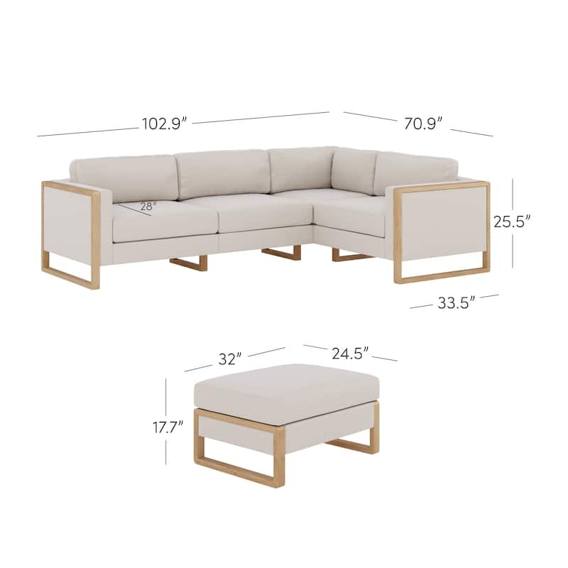 Madison Modern Upholstered Modular Sofa or Couch for Living Room with Solid Wood Legs