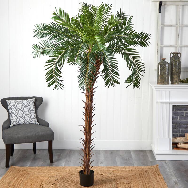 7ft Artificial Palm Tree - Coastal Craftsman Tree with Brown Trunk & Green Leaves - Large Room Decor - 51-60 Inches