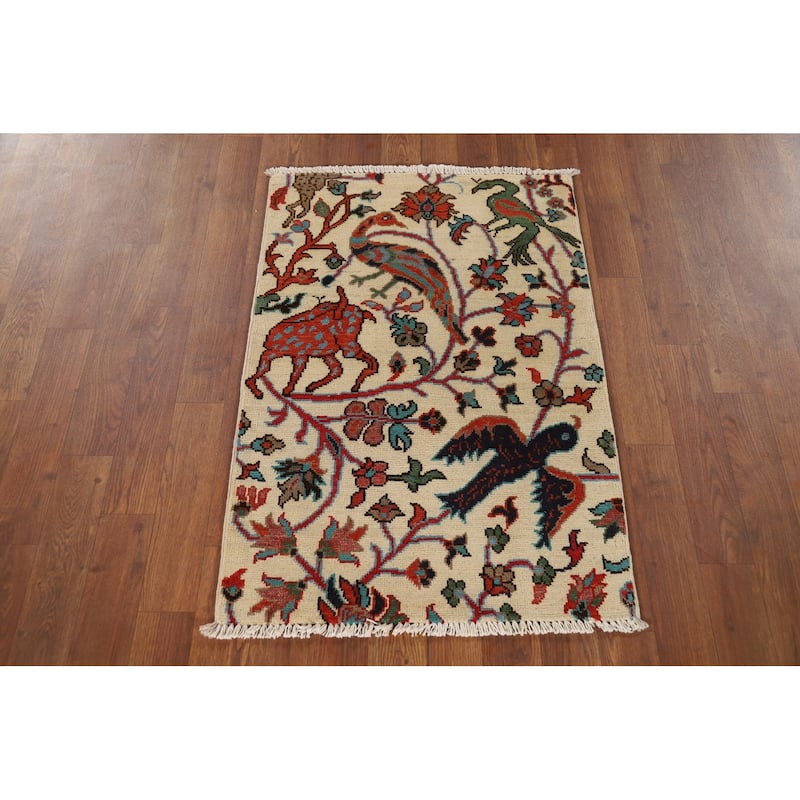 Animals Design Ziegler Foyer Rug Hand-Knotted Wool Carpet - 2'0" x 3'0"