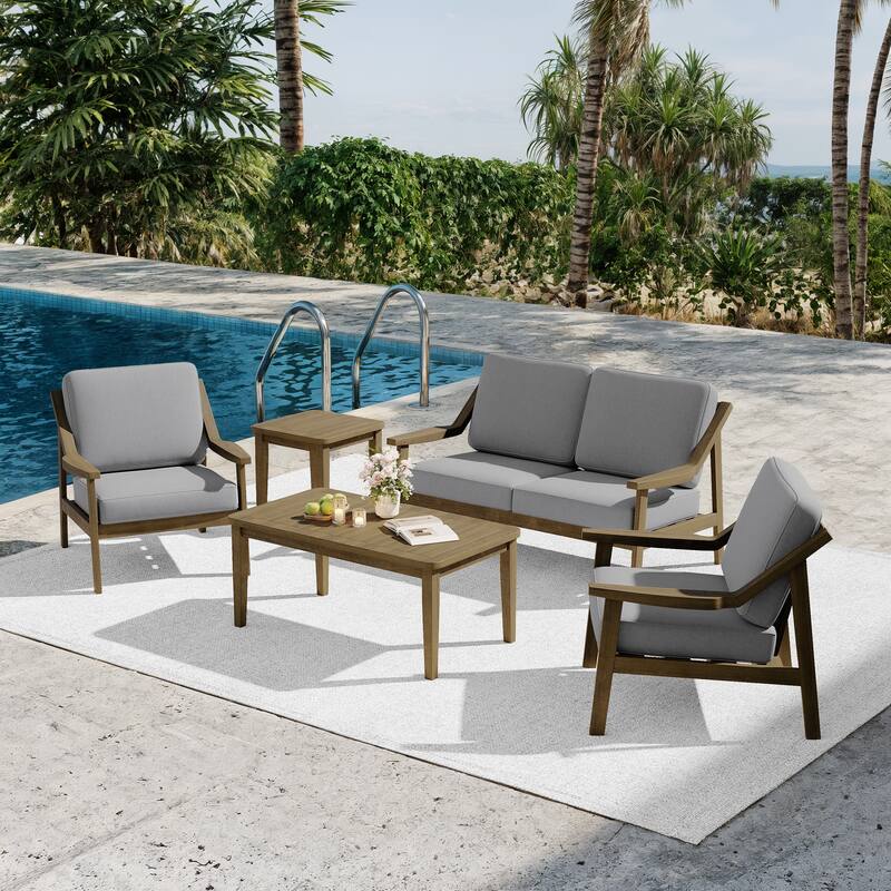 5-piece Adirondack Patio Teak Lounge Chairs Loveseat Conversation Set