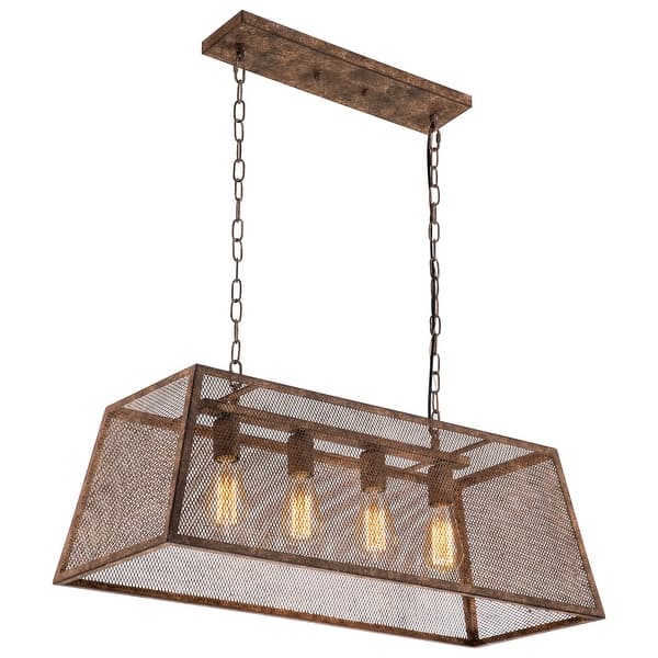 4-Light Weathered Metal Mesh Kitchen Island Pendant Light ...