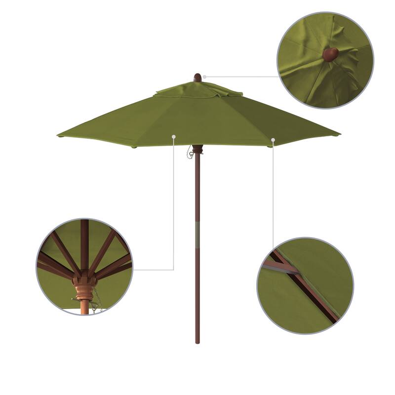 California Umbrella 7.5' Round Marenti Wood Frame Patio Umbrella with Pacifica Fabric, Base Not Included