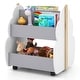 preview thumbnail 7 of 5, 2-Tie Kids Bookshelf Childrens Toy Storage Shelf with Universal Wheels Grey+White