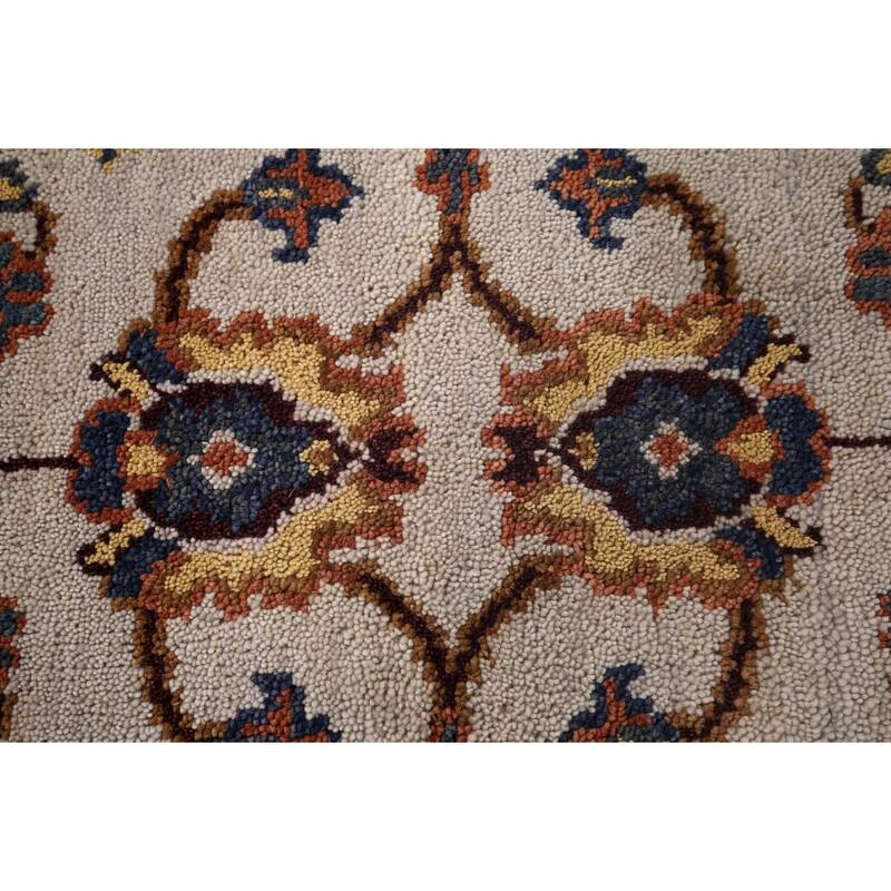 Oushak Indian Area Rug Handmade Floral Beige Wool Carpet - 4'1"x 5'11"