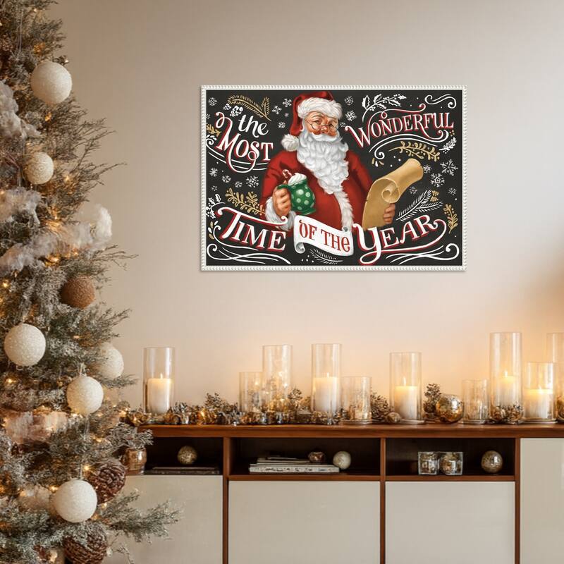 Santas List II Black by Janelle Penner Framed Canvas Wall Art Print - Sylvie Beaded White