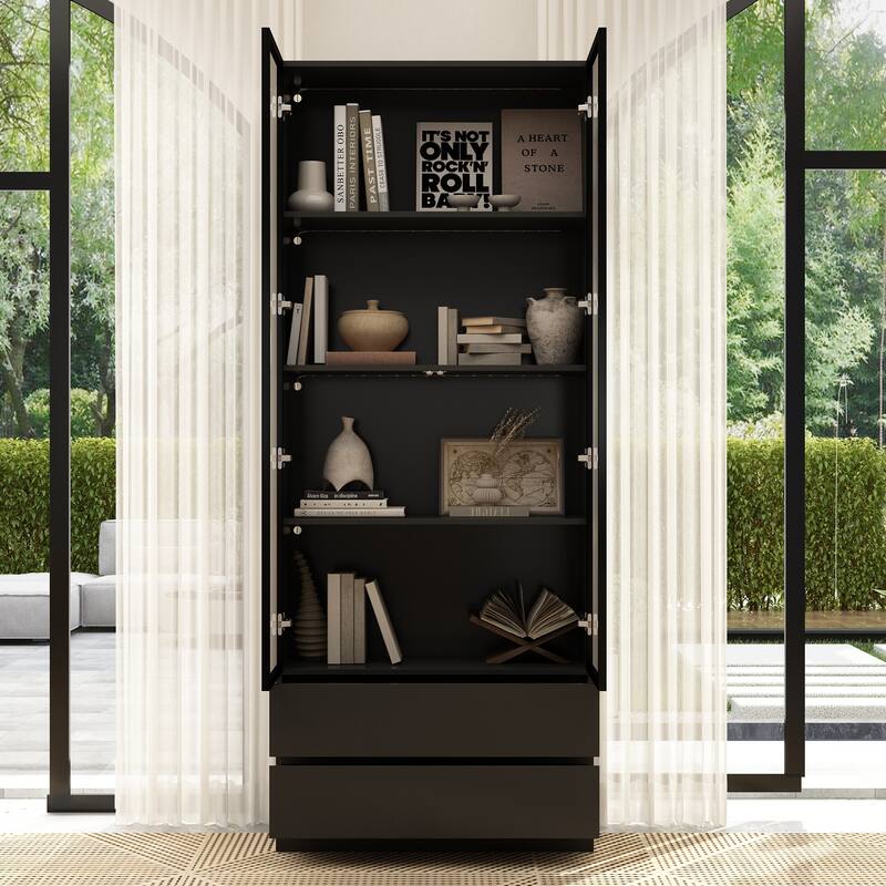 Tall Modular Display Storage Cabinet Bookcase w/Light Home Office