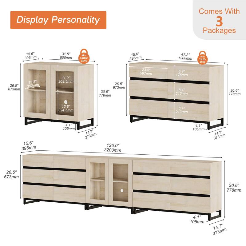 WAMPAT Modern Dresser with Adjustable Shelves and Drawer, 3 in 1 Storage Cabinet for Bedroom