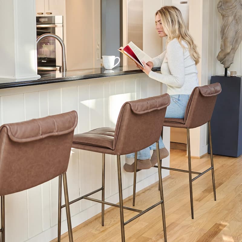 Maven Lane Gerard Bar Metal & Vegan Leather Kitchen Dining Stool