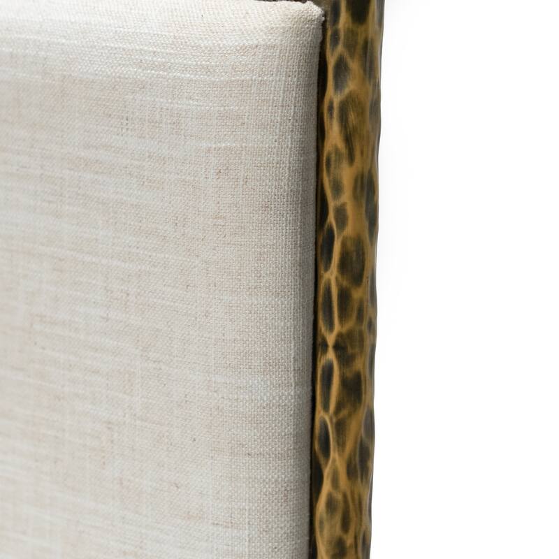 247 Shop At Home Lalia Modern 4-Piece Upholstered Hammered Metal Camelback Bedroom Set with 2 Nightstands