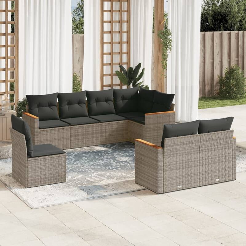 vidaXL Patio Sofa Set with Cushions Outdoor Conversation Furniture Poly Rattan - 24.4 x 24.4 x 27.2 in - Gray without table