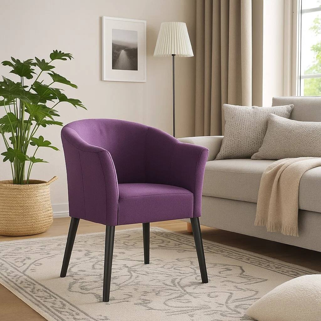 Onyx Armchair with Low Back Design, Birch Wood Frame, Plum Purple
