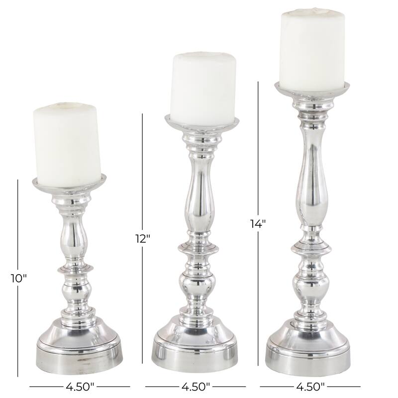 Aluminum Metal Candle Holder - Set of 3 Silver - Roche River Decor - 5"W x 5"L x 14"H