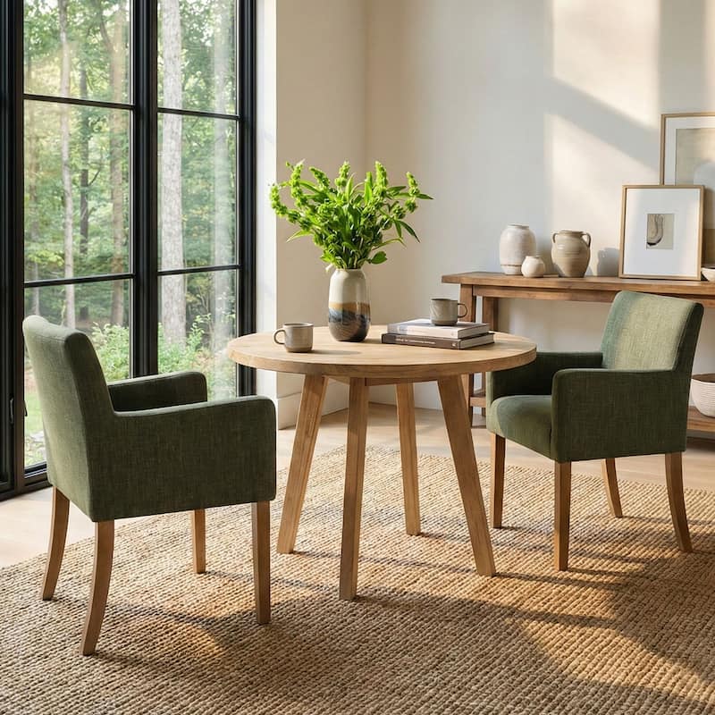 Linen Upholstered Armchair(Set of 2) - Dark Green