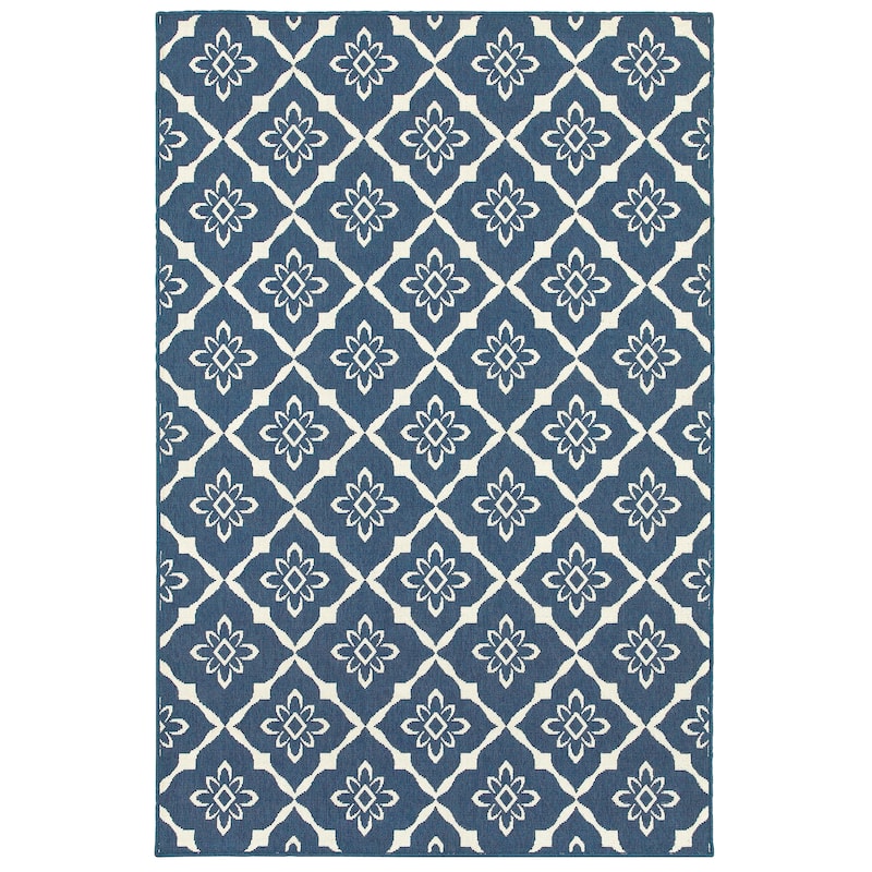 Minneapolis Navy Ivory Floral Outdoor Casual Area Rug