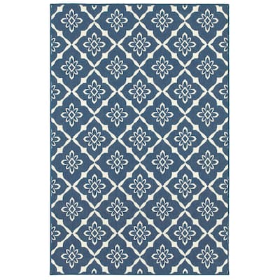 Minneapolis Navy Ivory Floral Outdoor Casual Area Rug