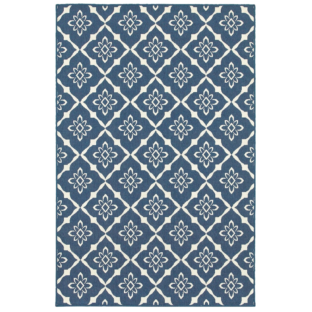 Minneapolis Navy Ivory Floral Outdoor Casual Area Rug