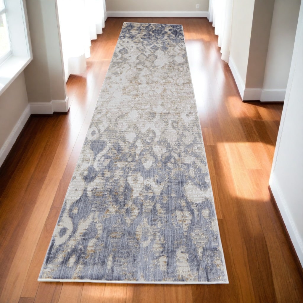 Wuwe Power Loomed Distressed Abstract Modern Non Skid Area Rug By HomeRoots - 10' Runner