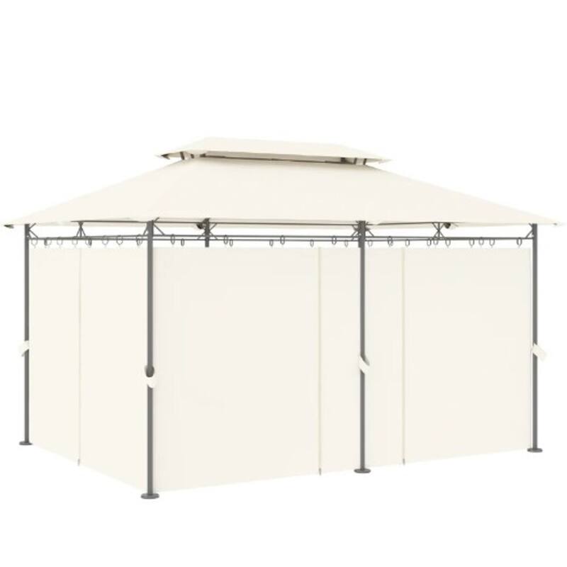 GDFStudio Outdoor Thalor Two-Tier Metal Gazebo with Curtains and Drainage