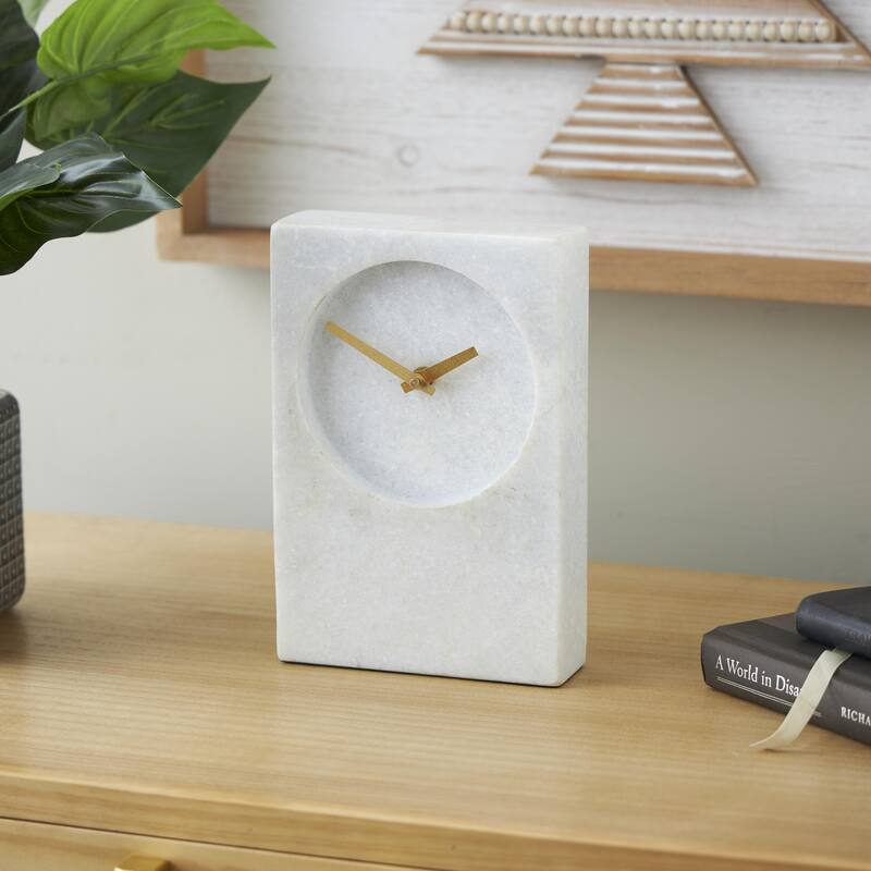 Marble Minimalistic Rectangular Decorative Clock with Recessed Numberless Clockface - White - Roche River Decor