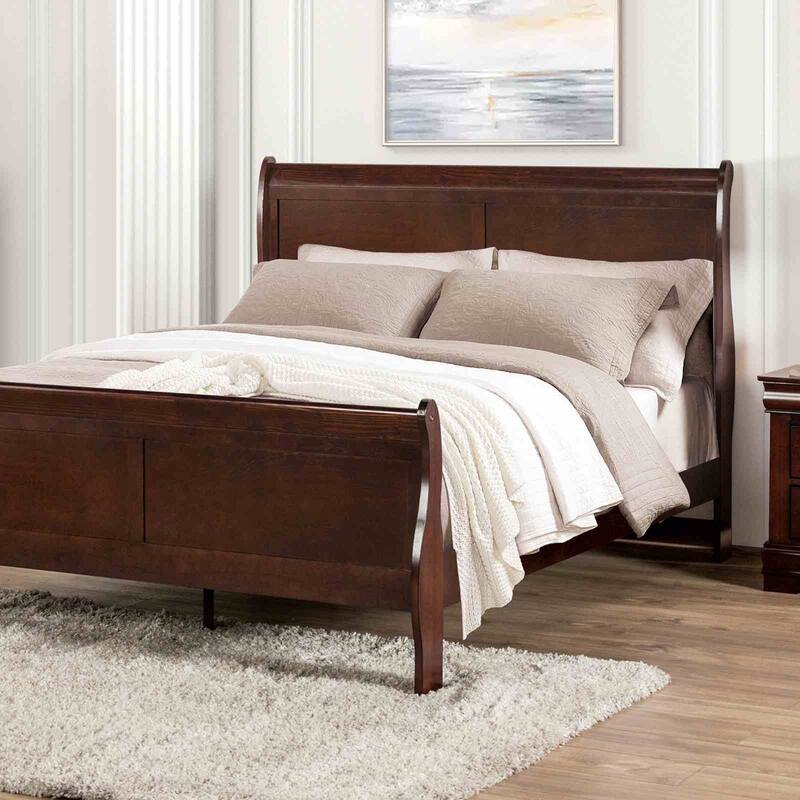 Modern 1pc Sliegh Design Dark Cherry Finish Bed