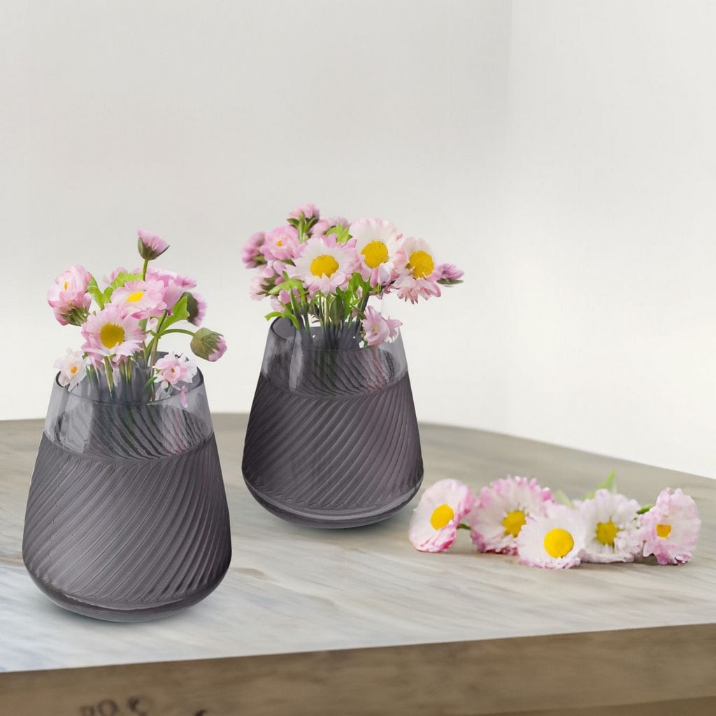 Fleurine Set of 2 Hand-Blown Frosted Pattern Decorative Glass Vases