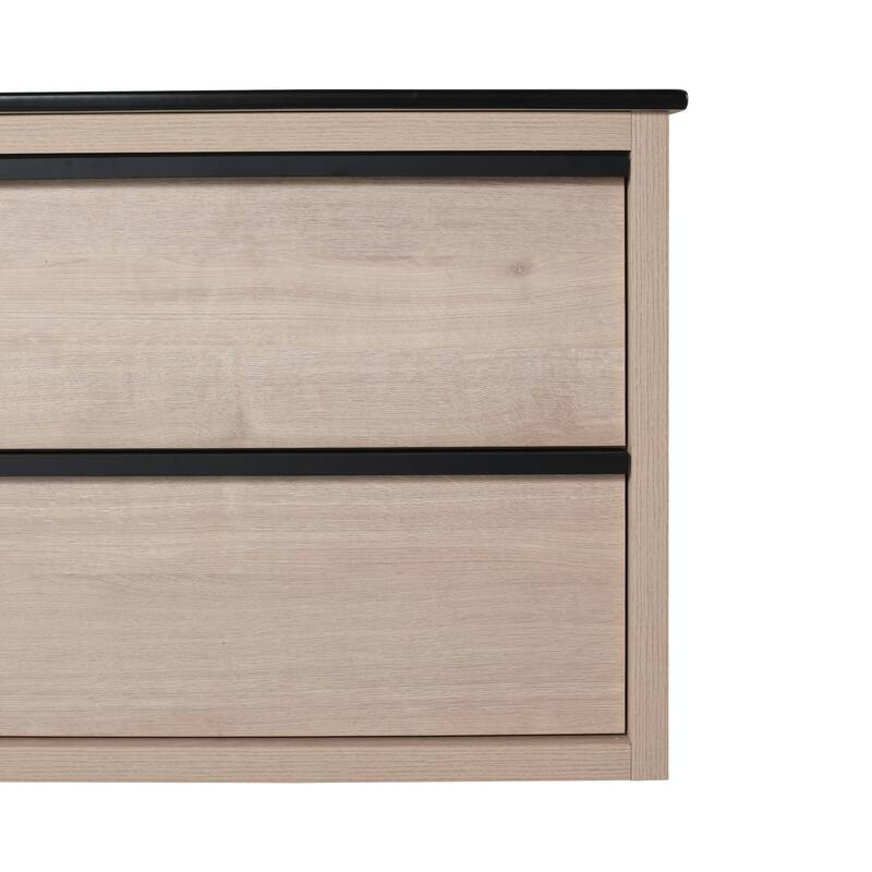 Wall-Mounted Plywood Bathroom Vanity Set in Plain Light Oak with Integrated Sink