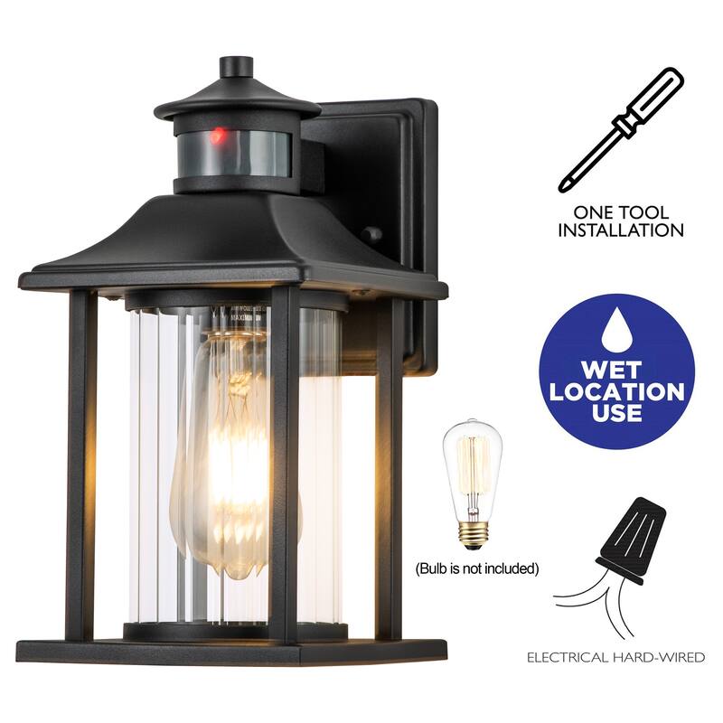 2-Pack Matte Black Motion Sensing and Dusk to Dawn Outdoor Wall Sconce - Matte Black - Matte Black