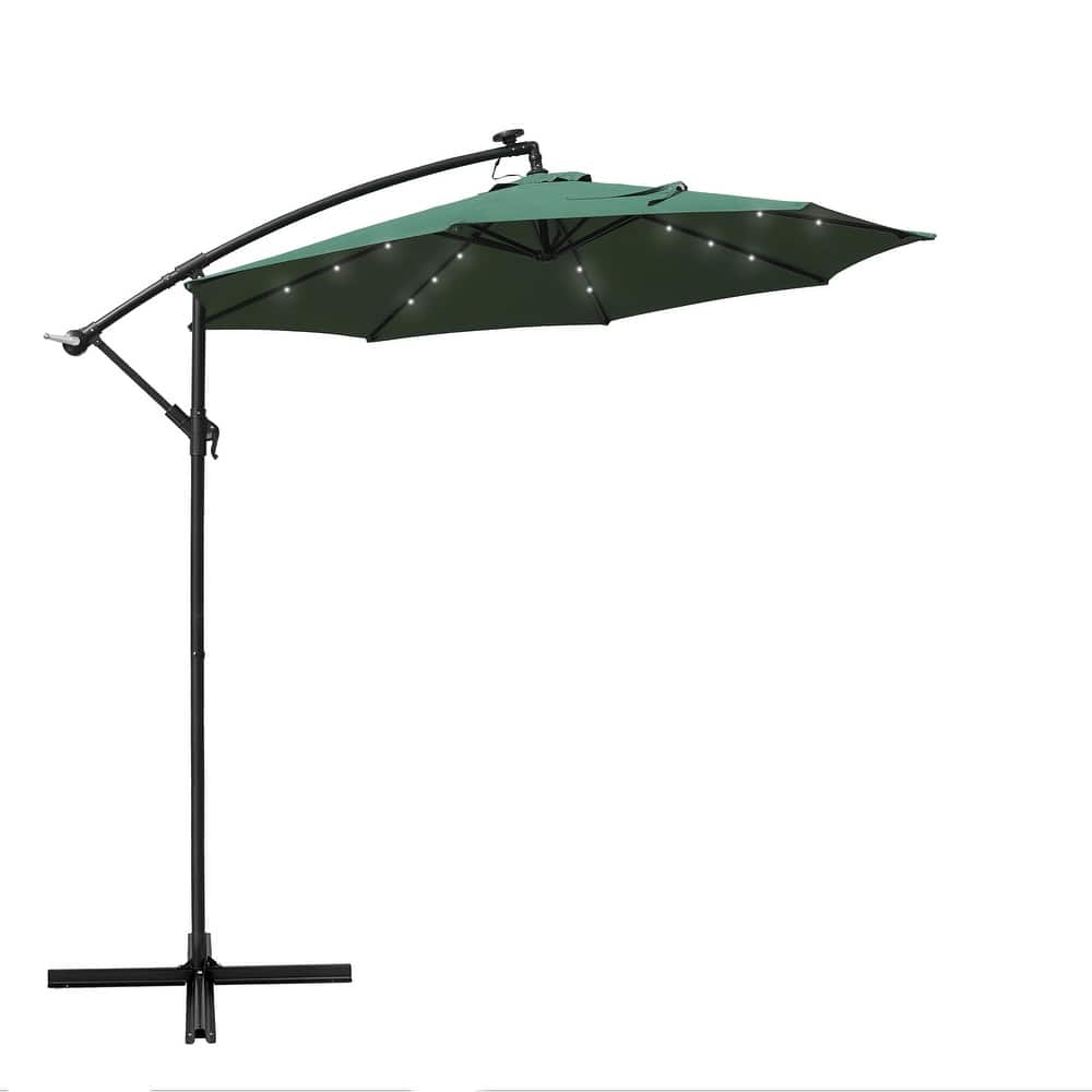 Willry Solar-Powered LED Offset Patio Umbrella with Easy Crank Lift, Tie Closure for Gardens, Balconies, Decks, Swimming pools