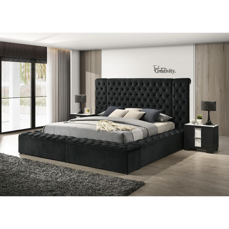 Queen Size Upholstered Wooden Storage Bed with Tufted Headboard and Multiple Storage Compartments