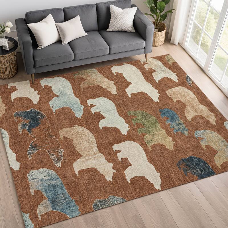 Machine Washable Indoor/ Outdoor Modern Bear Chantille Rug