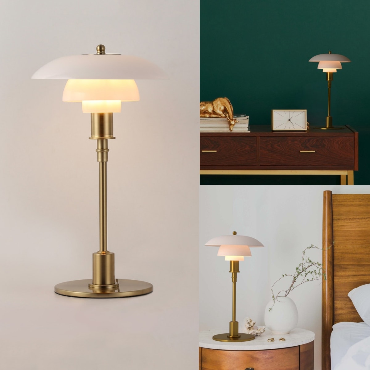 Mid-century Modern Opaline Glass Table Lamp 3-shade Desk Lamp With For Bedroom, Living Room