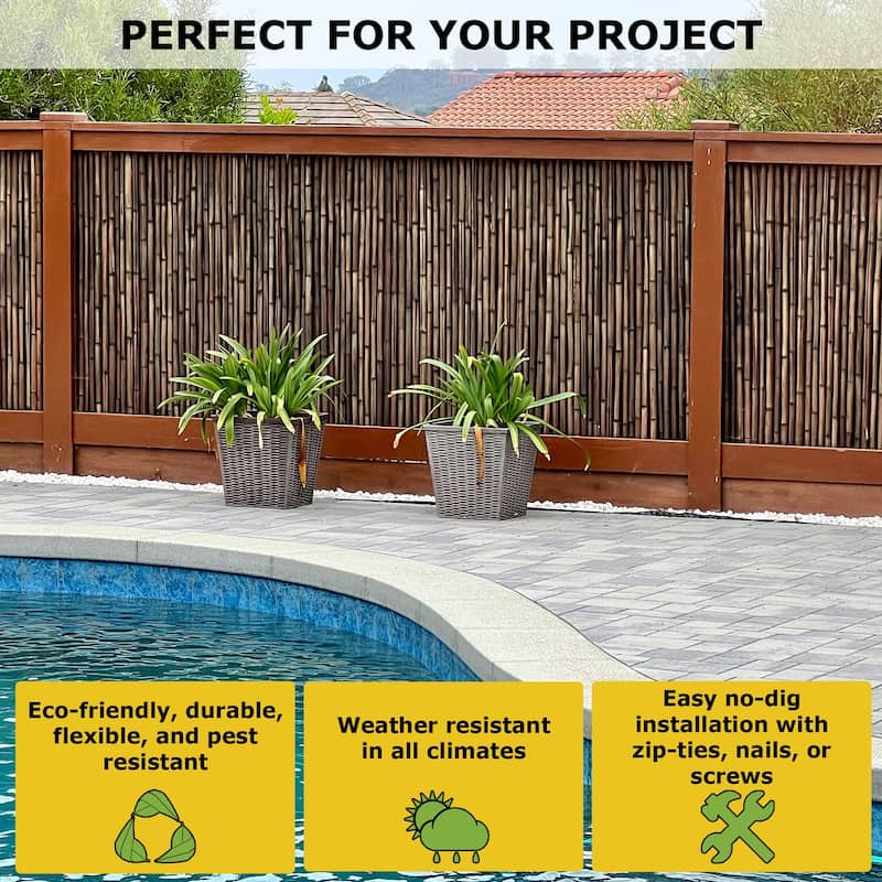 Bamboo Decorative Fence Panel Natural Black 6 ft H x 8 ft L