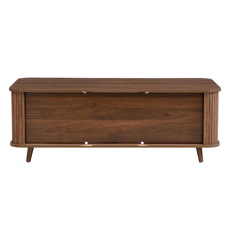 Aron Mid-Century Modern Coffee Table with Semi-Open Tambour Doors and 4 Hidden Storage Compartments, 47.24"