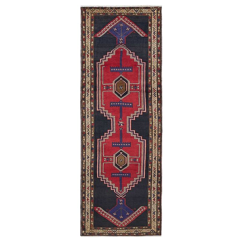 ECARPETGALLERY Hand-knotted Konya Anatolian Dark Navy, Red Wool Rug - 3'7 x 10'1