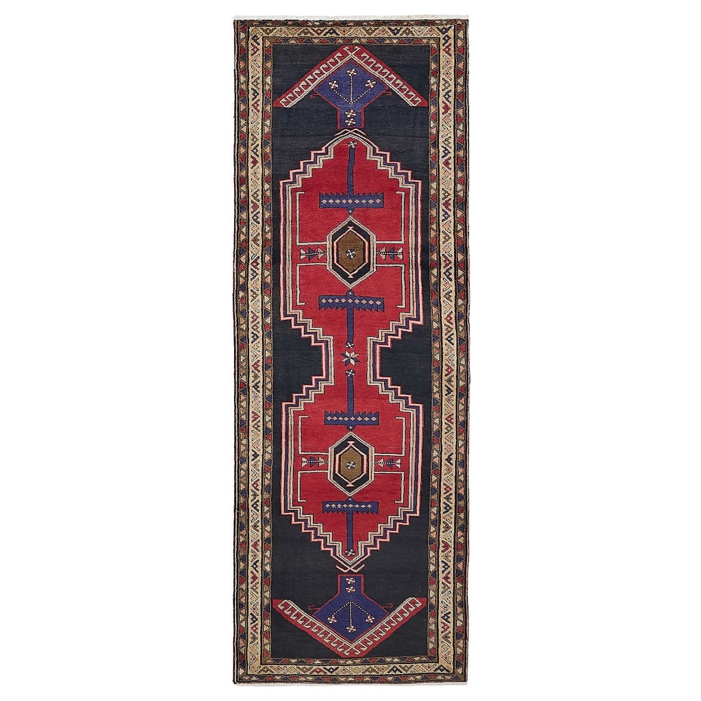 ECARPETGALLERY Hand-knotted Konya Anatolian Dark Navy, Red Wool Rug - 3'7 x 10'1