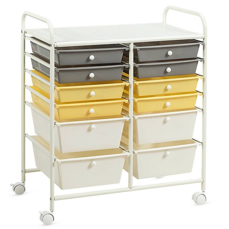 Gymax Office Rolling Cart 12 Storage Drawer Studio Organizer Bins - See Details
