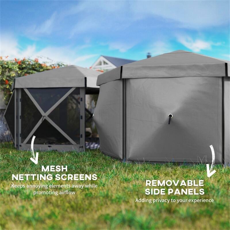 Dark Grey Oxford Fabric Fiberglass Canopy Tent 10-12 People - 70.9” L x 70.9” W x 86.6” H