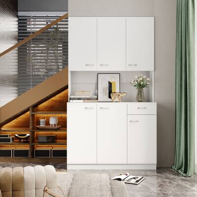 Kitchen Cabinet with 6-Doors 1-Open Shelves and 1-Drawer