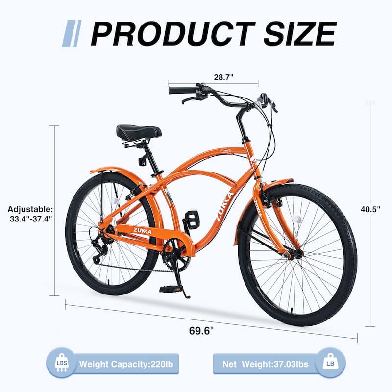 7 Speed Bicycles 26"Inch Multiple Colors Men'S Beach Cruiser Bike