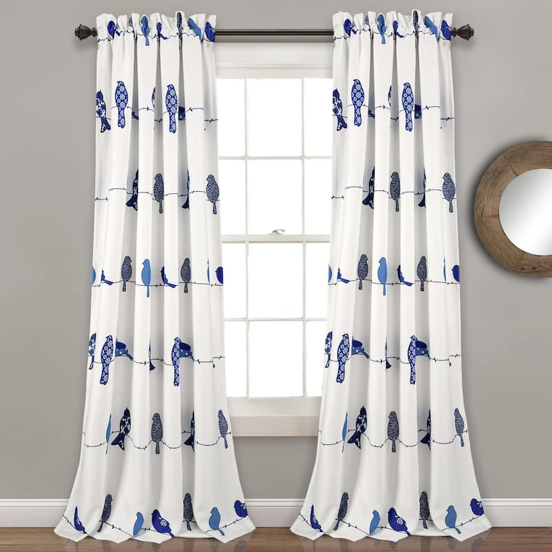 Lush Decor Rowley Birds Room Darkening Curtain Panel Pair - 52"W x 95"L - Navy