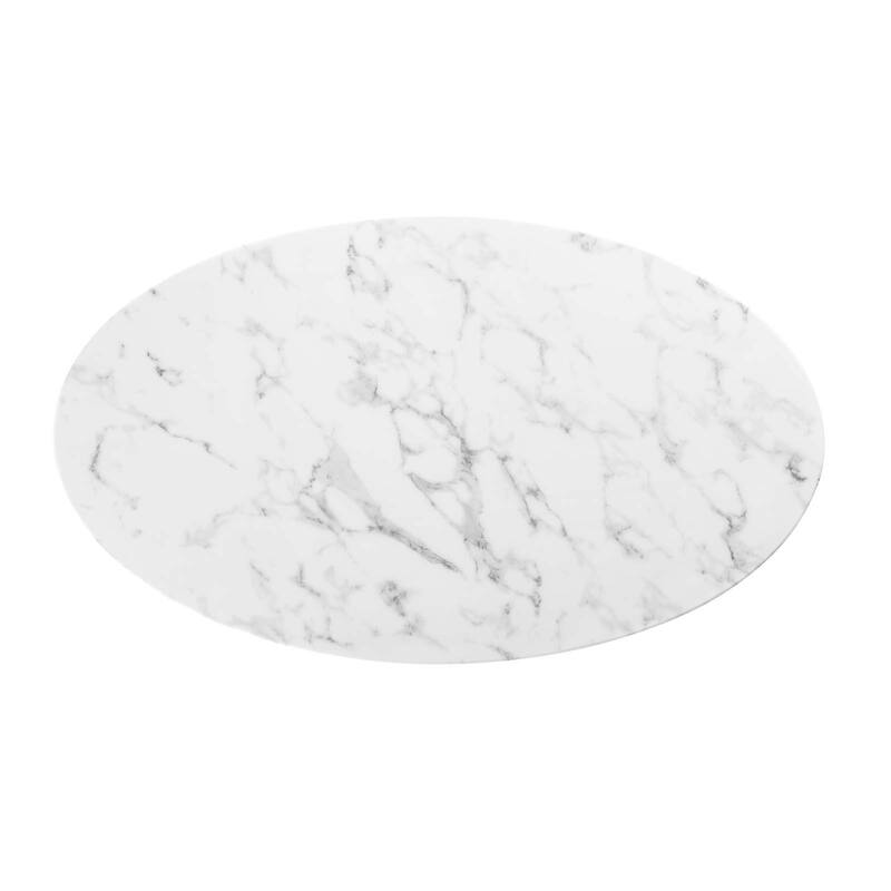 48" Oval-Shaped Artificial Marble Coffee Table, Black White