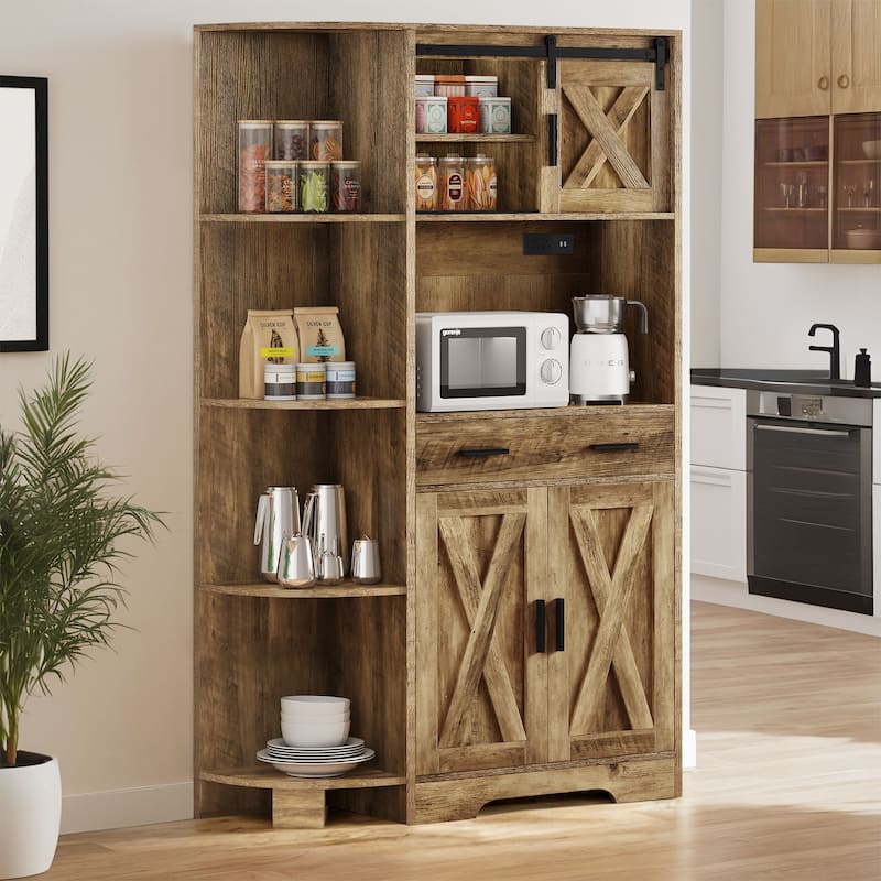 Moasis 67" Farmhouse Kitchen Pantry Storage Cabinet, Freestanding Buffet Sideboard Hutch with Doors & Shelves