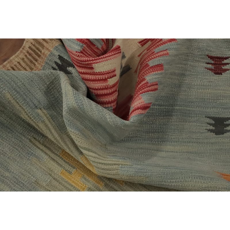 Hand Woven Oriental 100% Wool Carpet Southwestern Tribal Navy Blue & Blues Kilim Runner Rug - 11' 8'' X 2' 9''