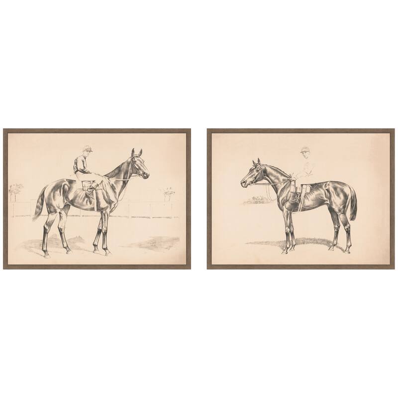 Kate and Laurel Portrait of Race Horse And Mounted Jockey 2 Piece Framed Canvas Wall Art Set by Nostalgia Prints - 2 Piece Set 18x24