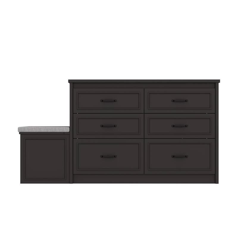 White Dresser with Seat and Storage 6 Drawer Closet Island Cabinet Bedroom Organization Bench