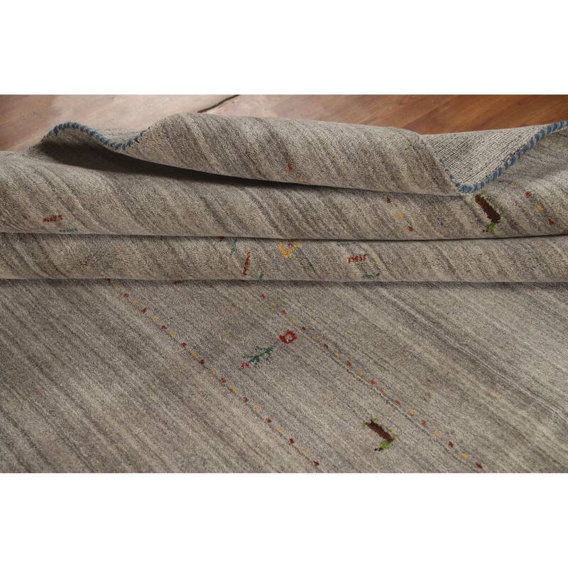 Hand Knotted Oriental 100% Wool Carpet Tribal Animal Pictorial Greys & Charcoal Gabbeh Area Rug - 9' 9'' X 7' 11''