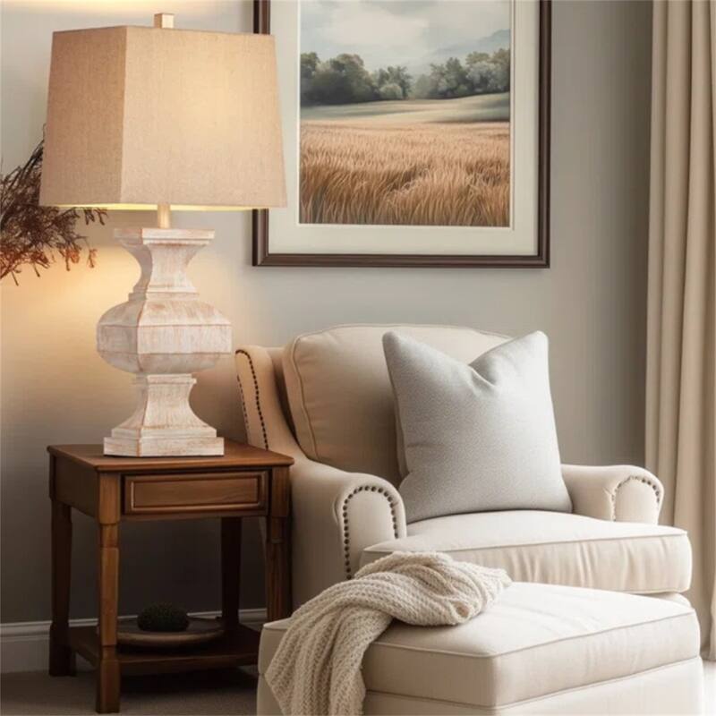 33" Large Retro Resin Table Lamp, Rustic Side Table Lamp with 1 LED Bulb