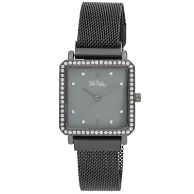 Bob Mackie Women's Glitz Square Case 28mm Crystal Bezel Magnet Watch