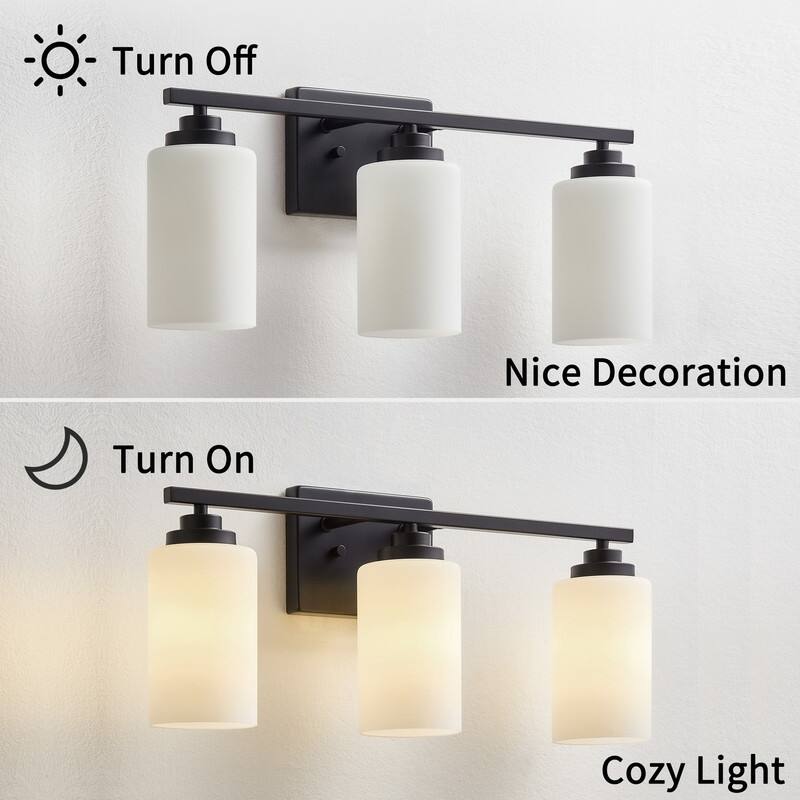 KAWOTI 3-Light Dimmable Bathroom Vanity Light with Frosted White Glass