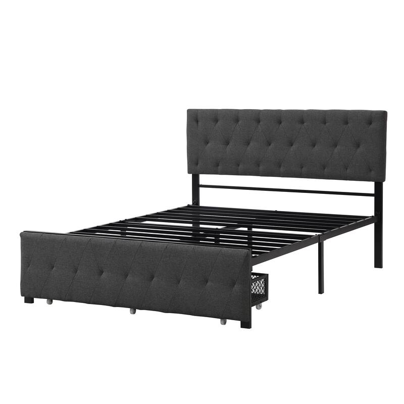 Storage Bed Metal Platform Bed with a Big Drawer